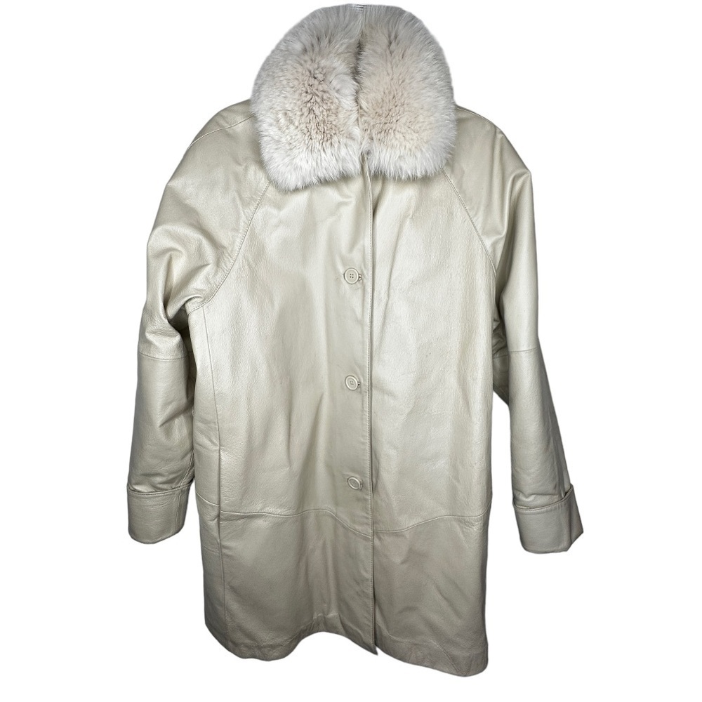 Vintage Brownstone Studio Leather Coat with Removable Fox Fur Collar